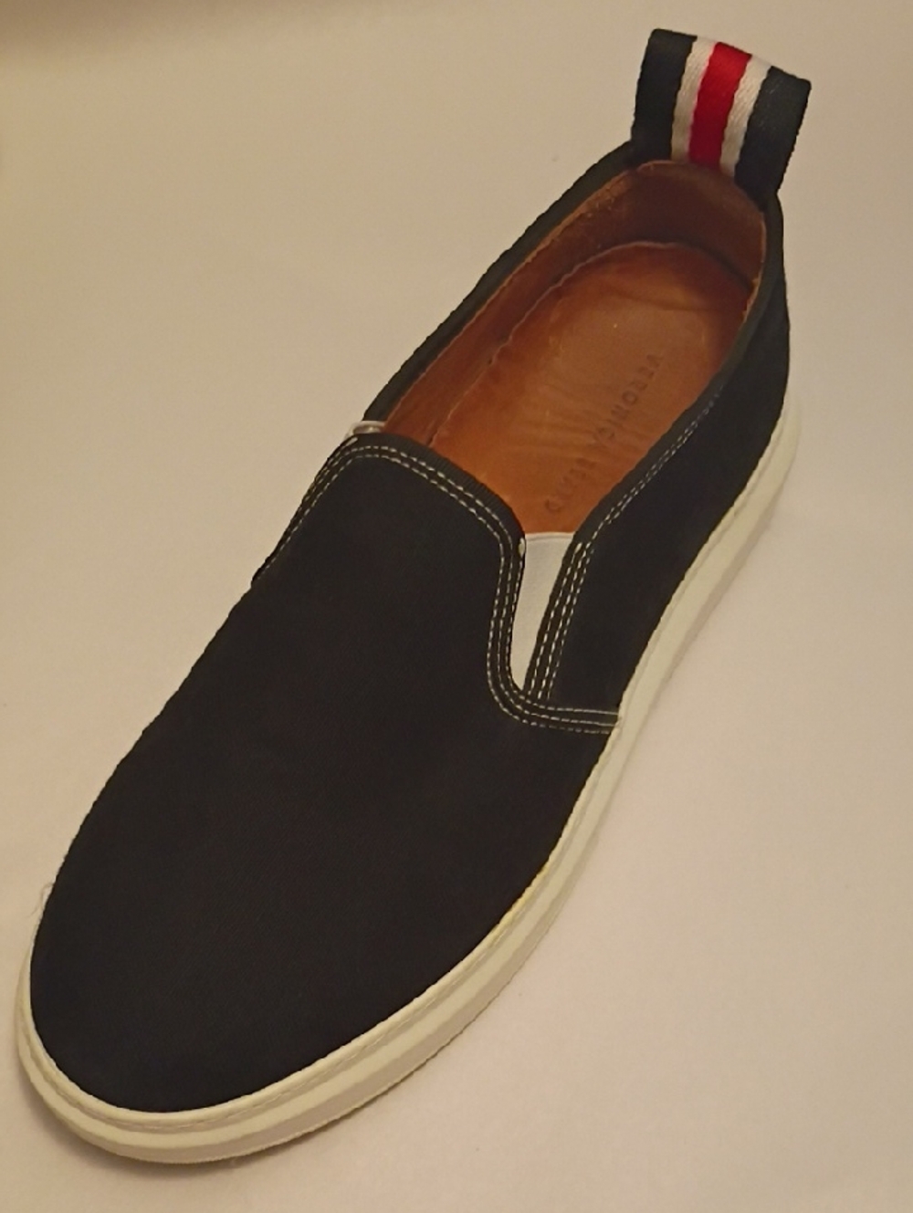 Veronica Beard Black Stripe Slip On Sneakers